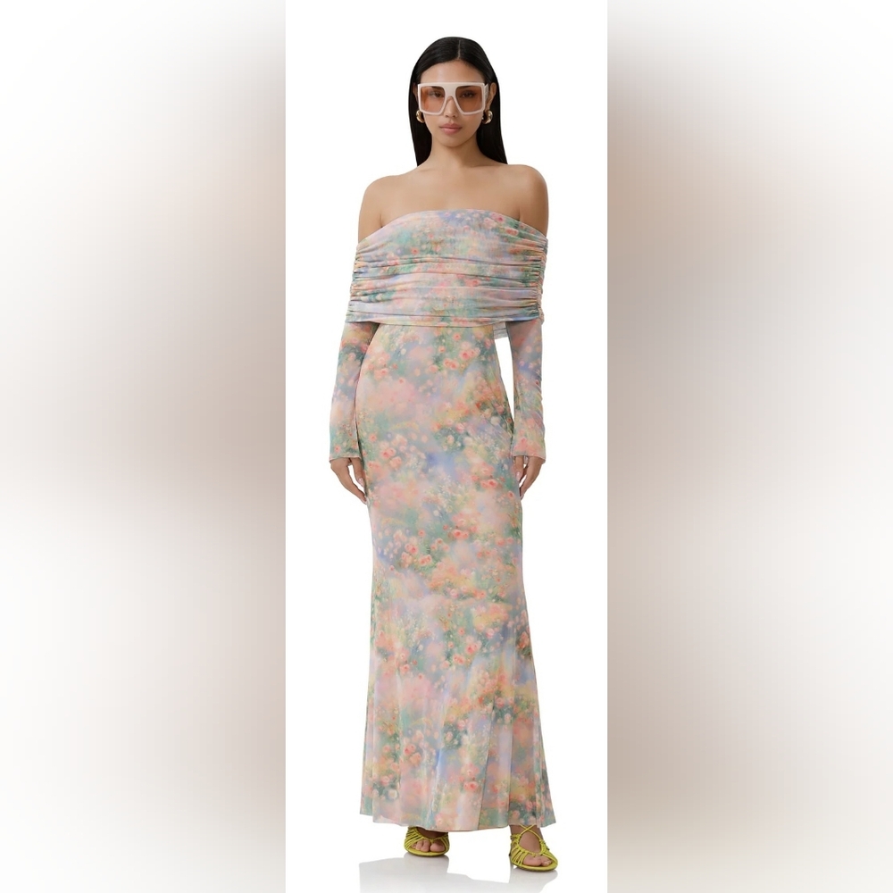AFRM Pastel Floral Off-Shoulder Maxi Dress